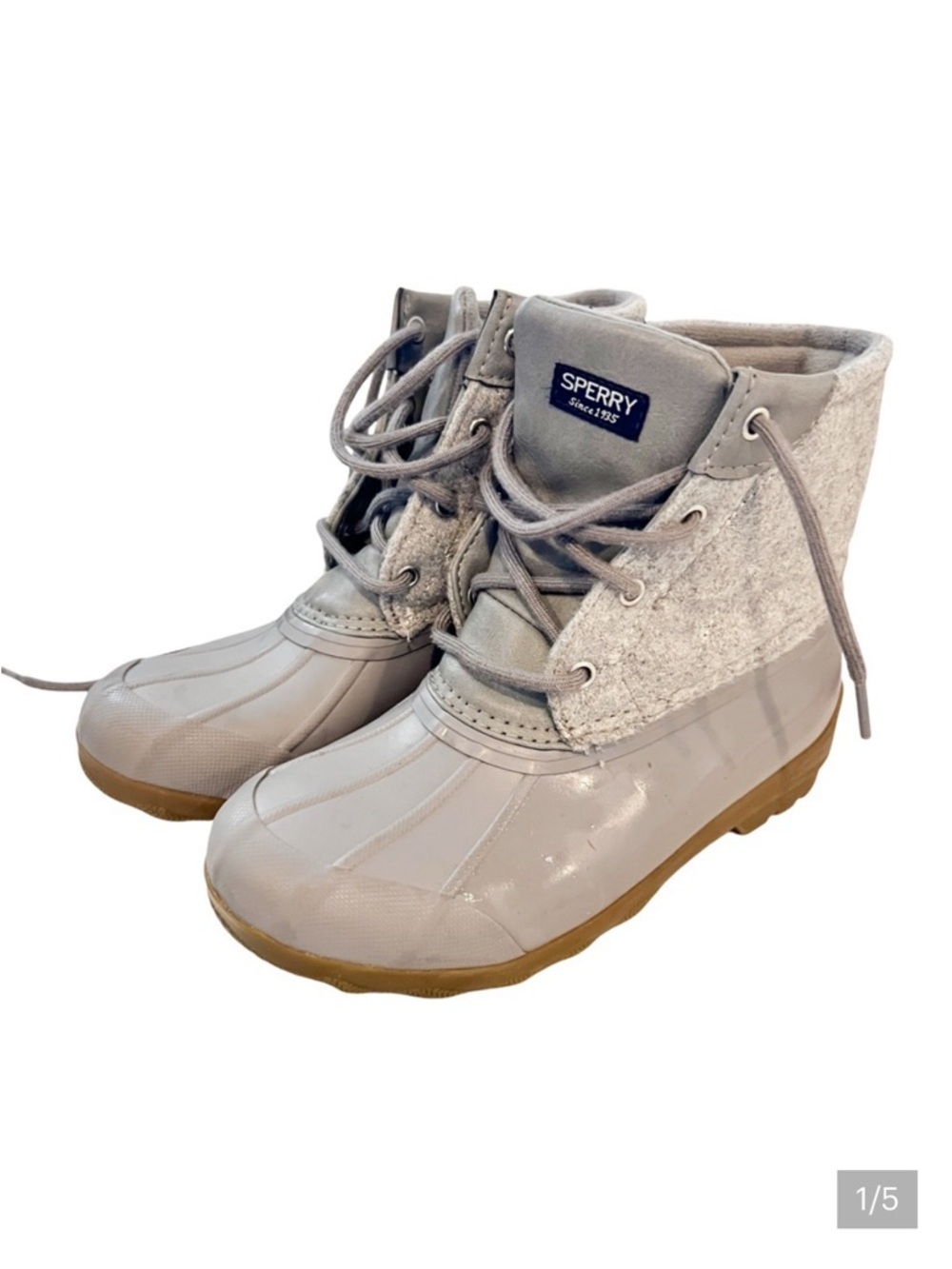 Sperry Boots Youth Girls 2 M Saltwater Quilted Lace Up Duck Bootie in grey